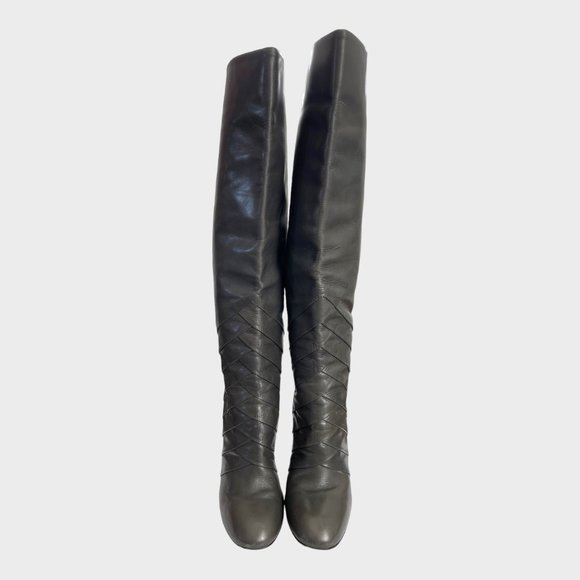 Elie Tahari Gray Wrap Edgy Heels Round Toe Boots Tall Women's Size 6.5 - Picture 2 of 16